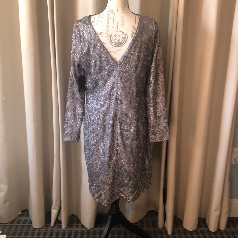 NWT Marina Taupe Sequin Dress